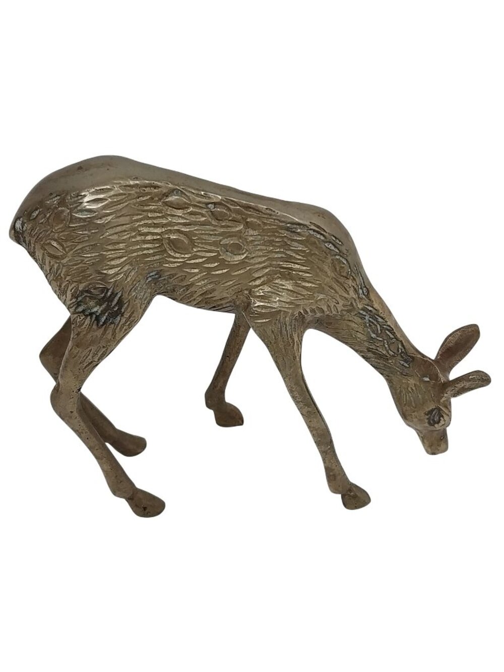 Brass Deer Speckled Fawn Figurine Sculpture Home Decor 4.5" Tall